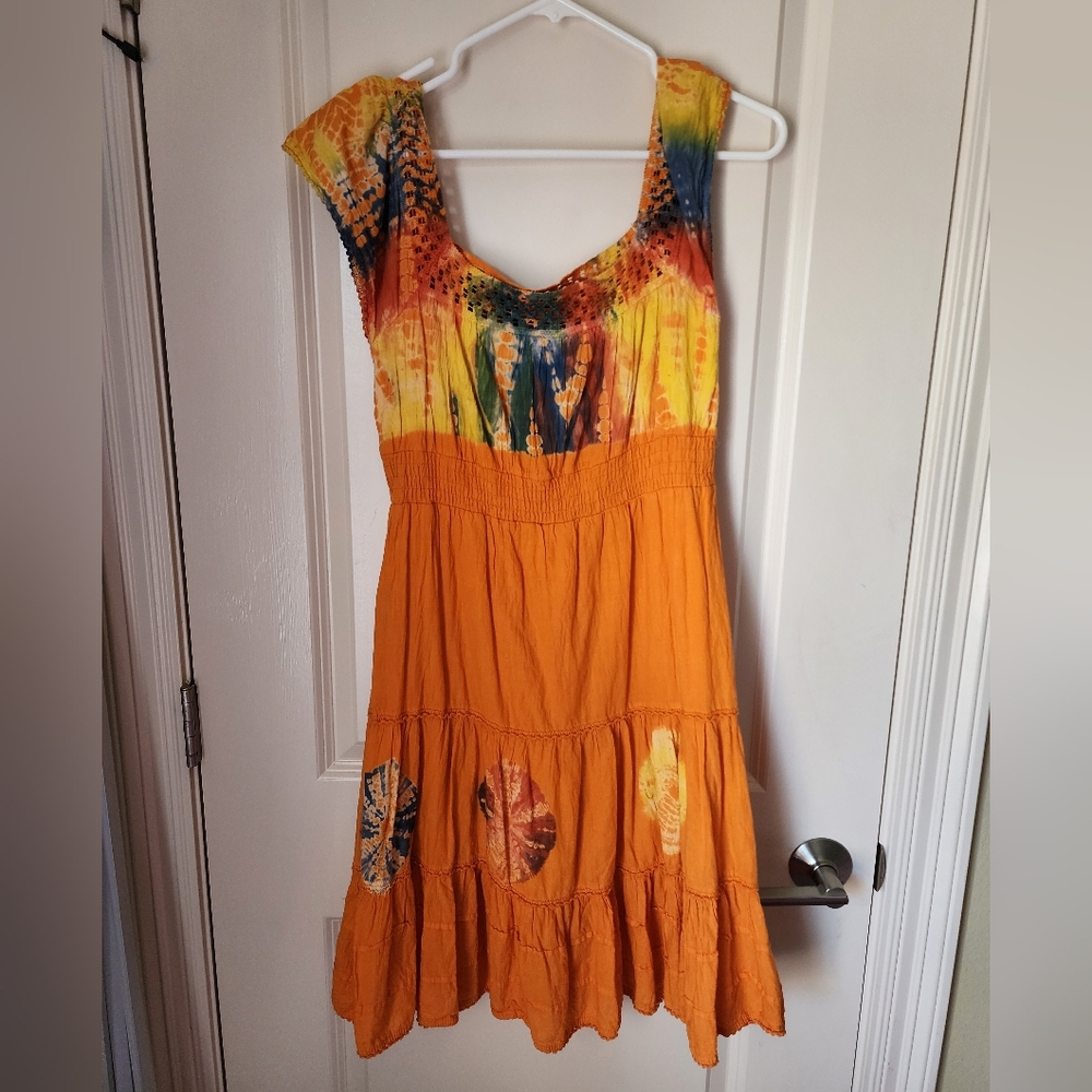 Belma Orange Tie-Dye Boho Festival Dress